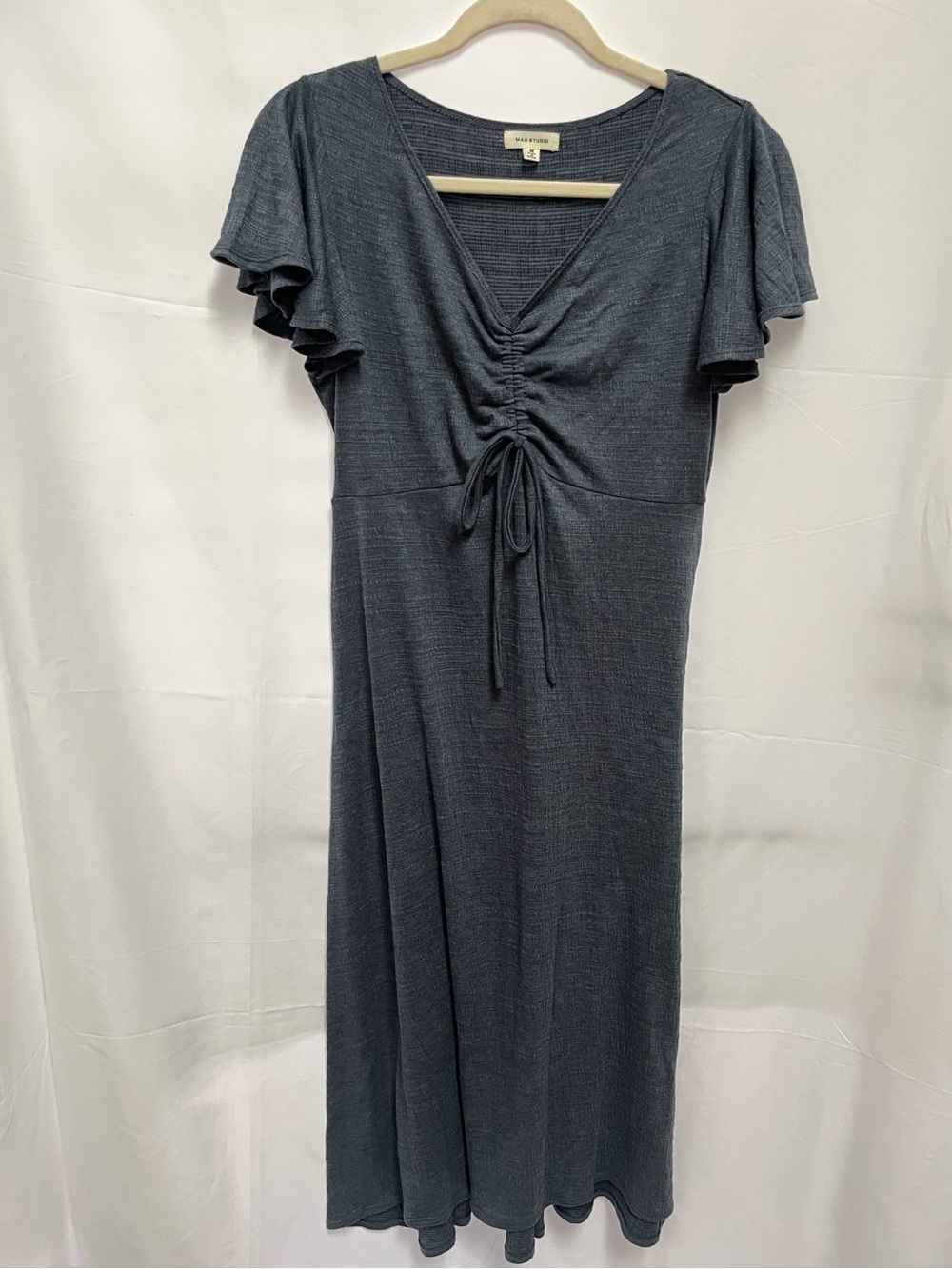 Max Studio Slate Blue Tie-Front Soft Comfy Midi Dress